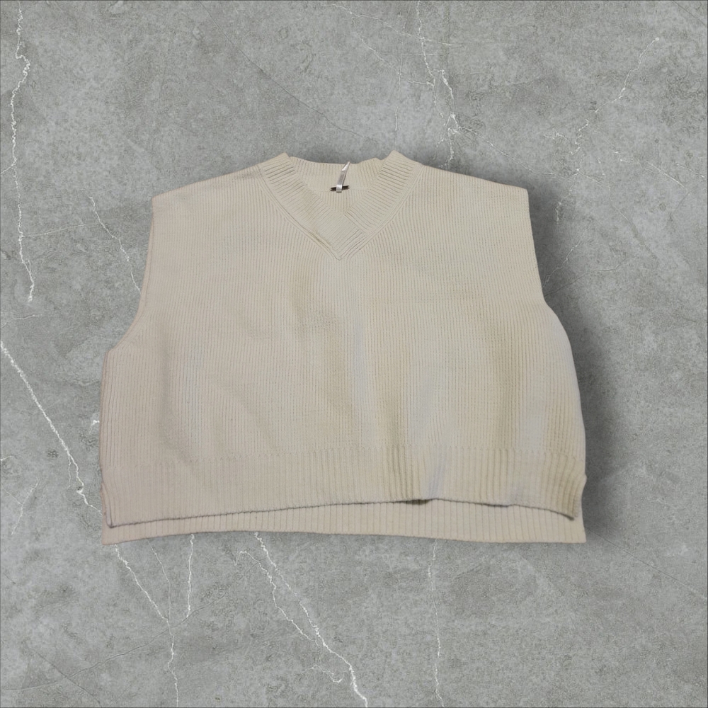 Free People Sweater Vest Womens Small Cream Ivory Oversized Preppy Academia